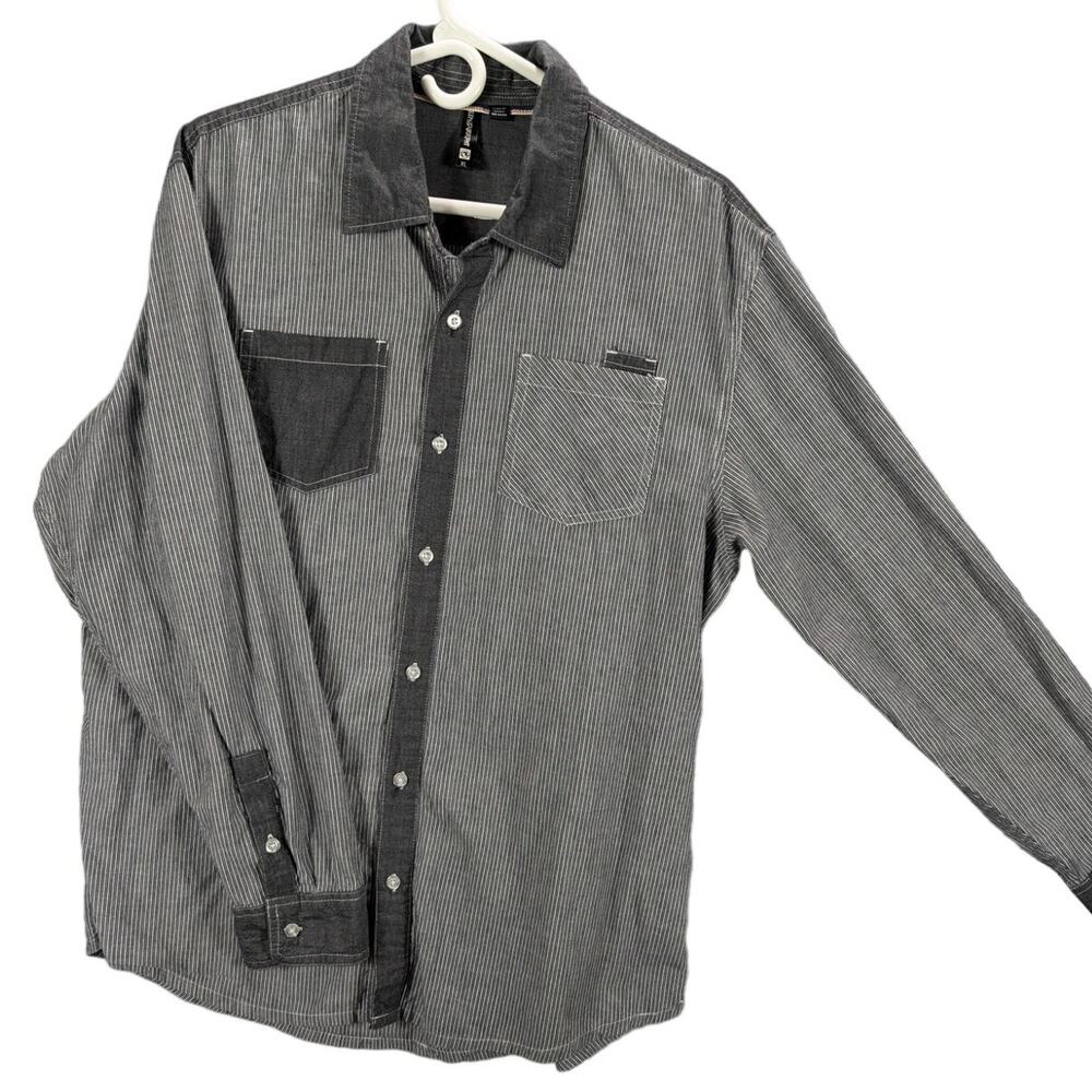 Ocean Current Shirt Mens Extra Large Button Up Gray White Stripe Long Sleeve